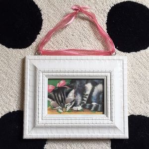 🎉HP🥳Vintage White Shabby Chic Picture Frame w/Ribbon